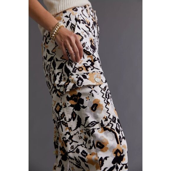 ANTHROPOLOGIE Floral Printed Cotton Corduroy Tapered Utility Pants, Size 2 - Picture 4 of 16